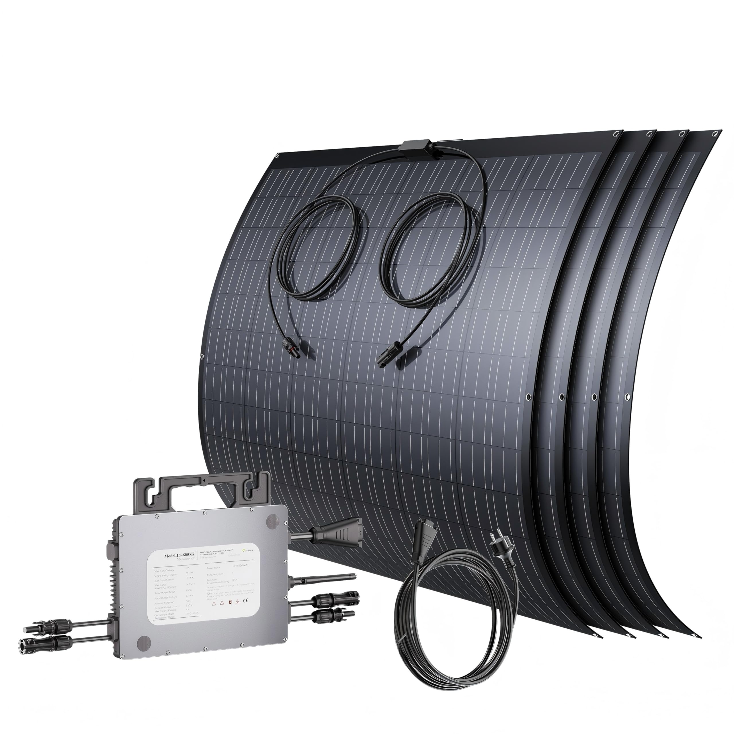 960W flexibles solarpanel Balkonkraftwerk Set mit 800W Wechselrichter Fernüberwachung per App, IP67 wasserdicht PV Module für Balkon, Terrasse, Garten,Wohnmobil