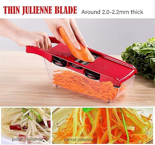 Miniatura 8 de Mandoline Slicer Kitchen Gadget 2020 Sin BPA - Cortador de patatas para queso/frutas y verduras, cortador con mango antideslizante y bandeja de