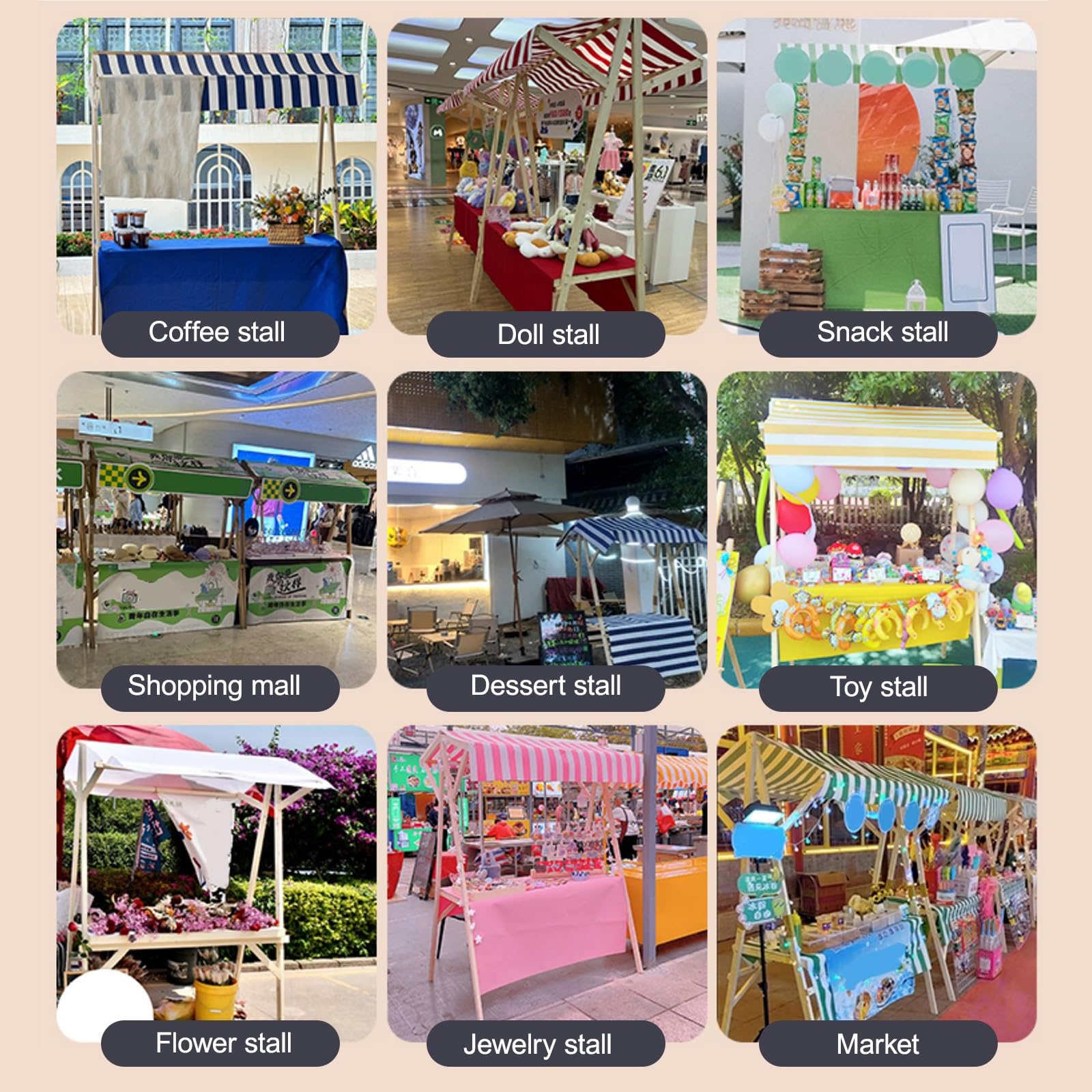 Genérico Puesto de Mercado for Vendedores al Aire Libre, Carrito de Comida Ambulante de Madera Plegable, para Tiendas Mercados(Red 1,120cm/47.2in)