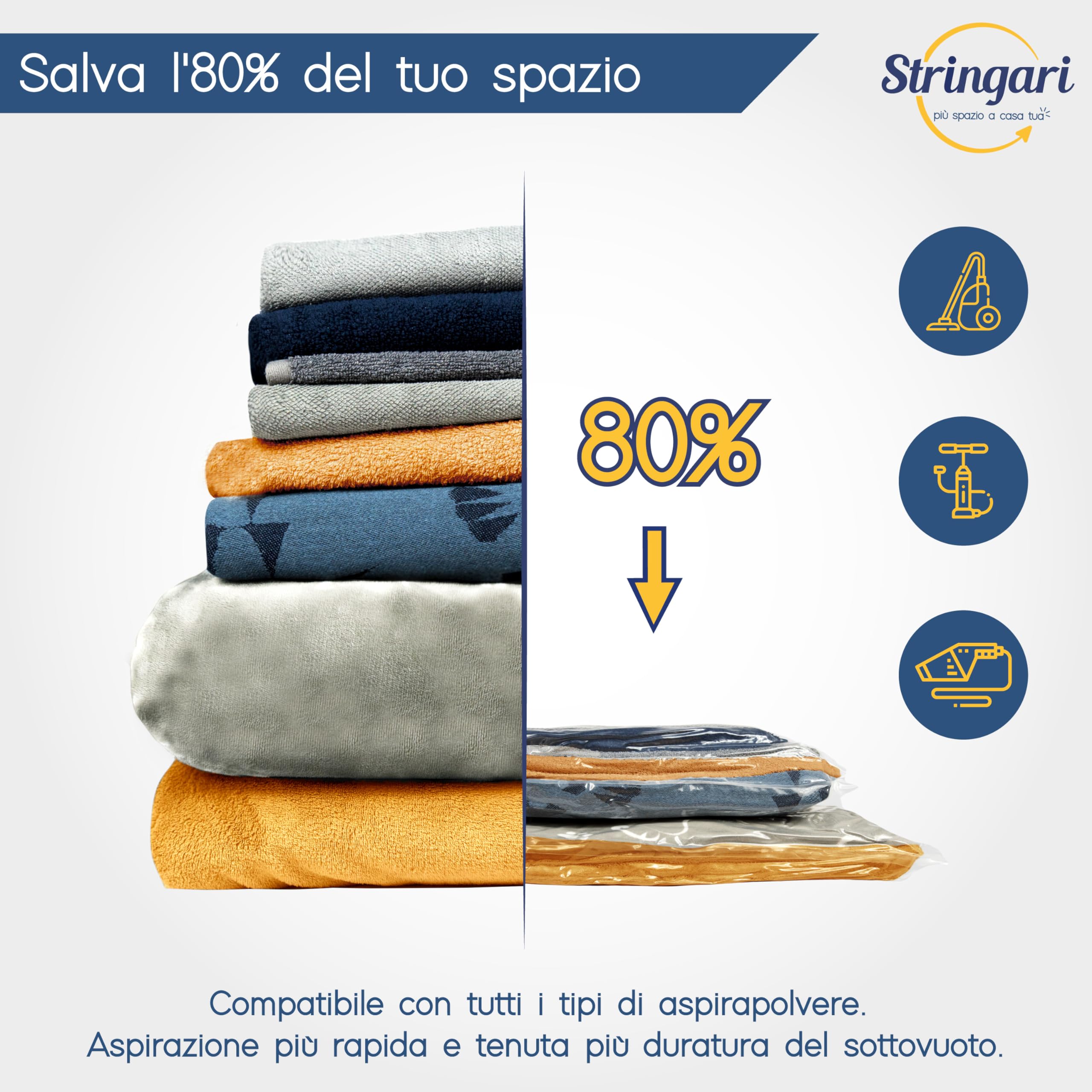 Stringari 5 Sacchi M 70x50 - Sacchetti Sottovuoto Vestiti - Buste di Qualità Superiore per Piumoni - 3