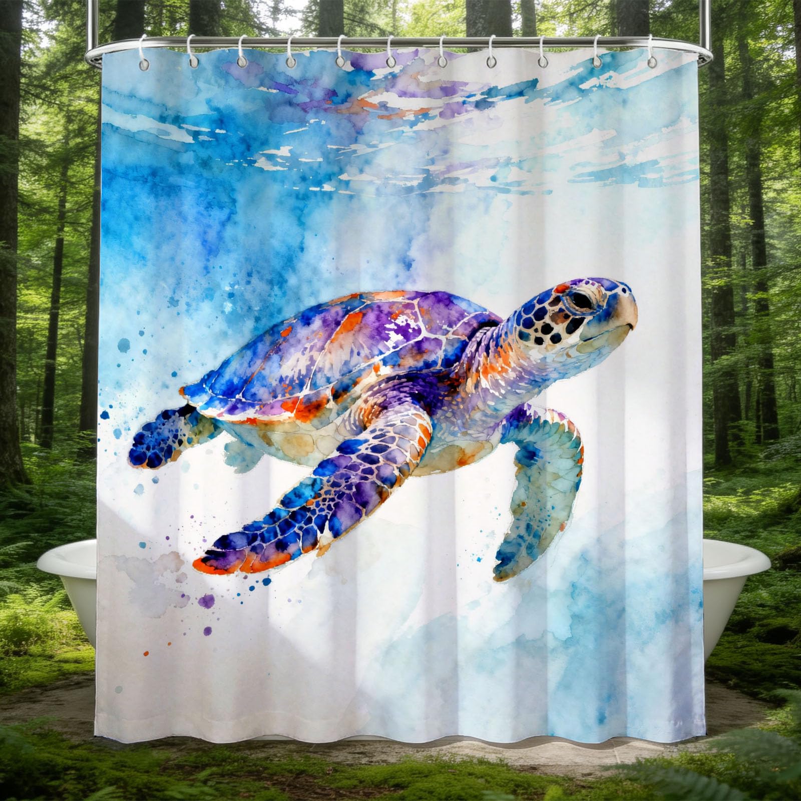 Hongduo 3D Watercolor Sea Turtle Shower Curtain for Stalls Bathtubs Colorful Sea Turtle Bathroom Decor Shower Curtain Set Polyester Fabric Waterproof 180x200cm/71X79 Inch with Hooks