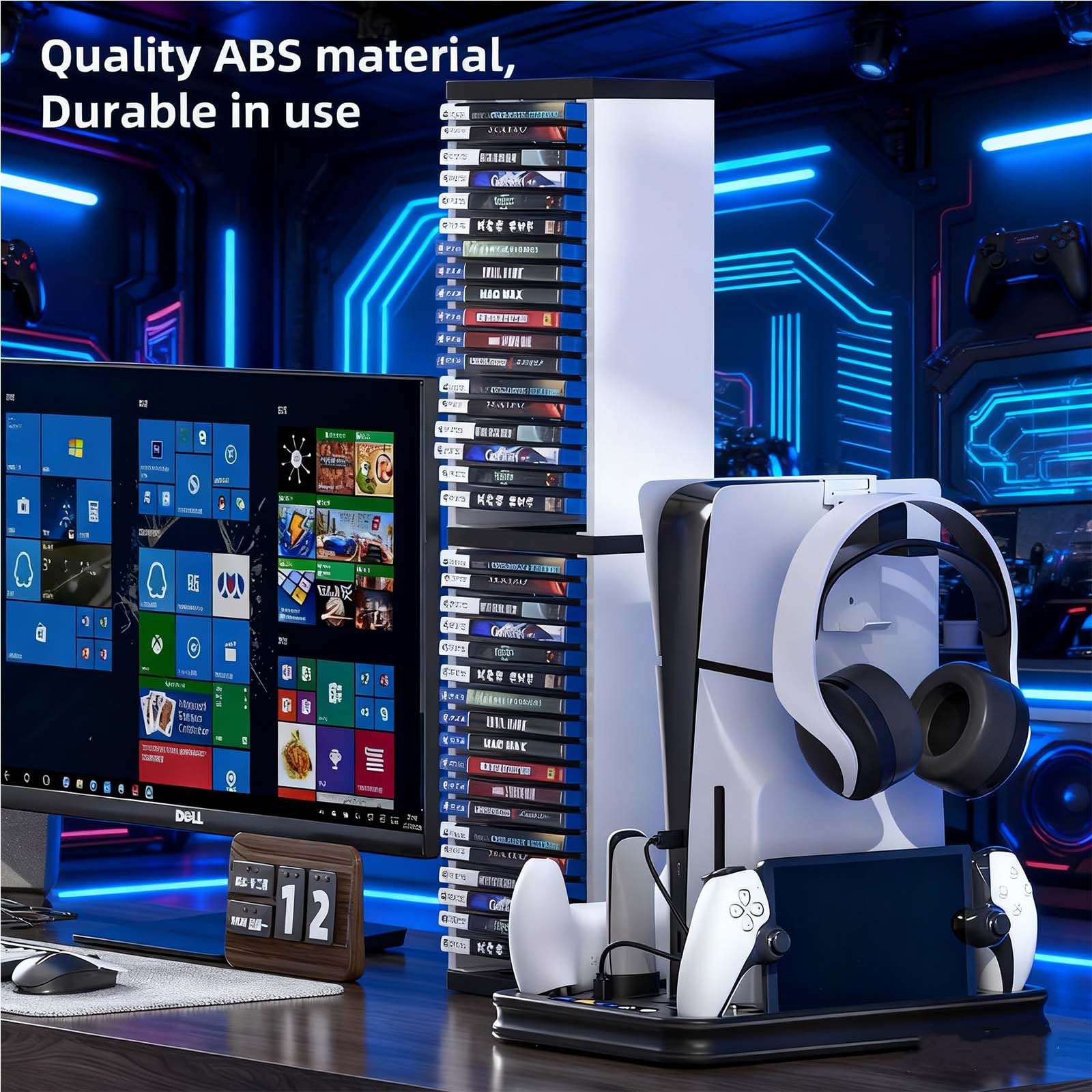 Soonhua, Supporto a torre per videogiochi, con 36 alloggiamenti, un organizer per CD e giochi per Playstation 5, Xbox, Switch