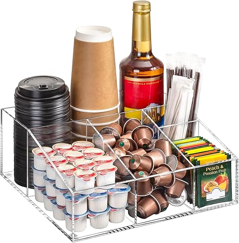 Miniatura 8 de BEYGORM Organizador de estación de barra de café acrílico para mostrador, organizador de refrigerios transparente para la sala de descanso de la