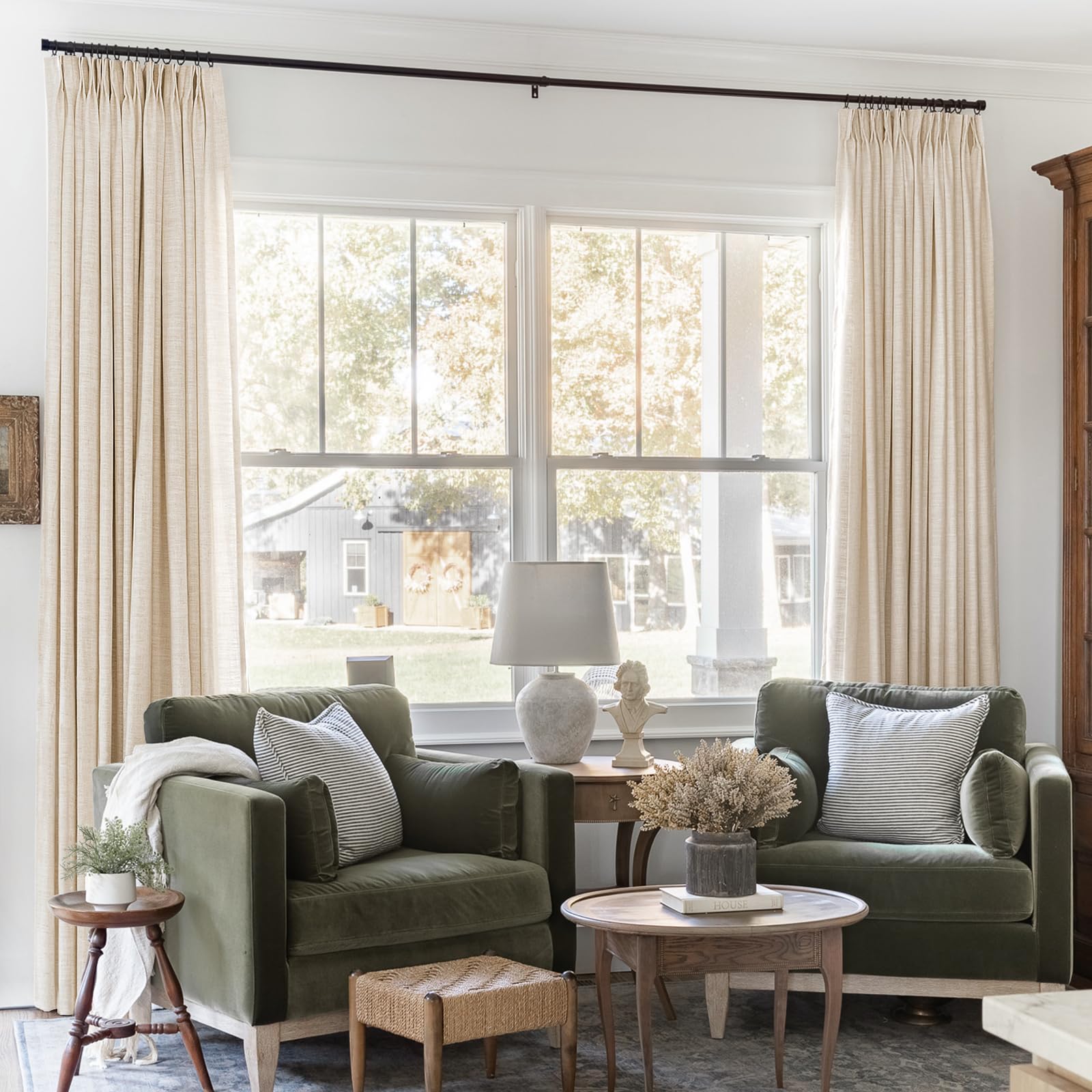 TWOPAGES 84 W x 96 L inch Pinch Pleated Light Filtering Curtain Linen Textured Unlined Drapes for Living Room Bedroom Indoor Window and Door,(1 Panel)