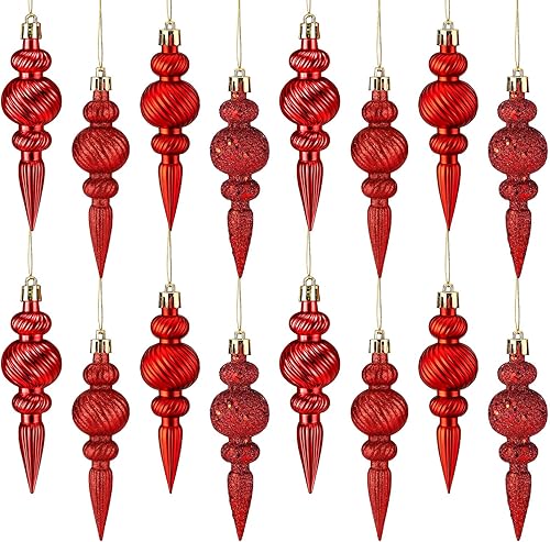16 adornos de Navidad rojos de 4 pulgadas para colgar, adornos de remate de Navidad, decoración inastillable para árbol de Navidad, suministros de