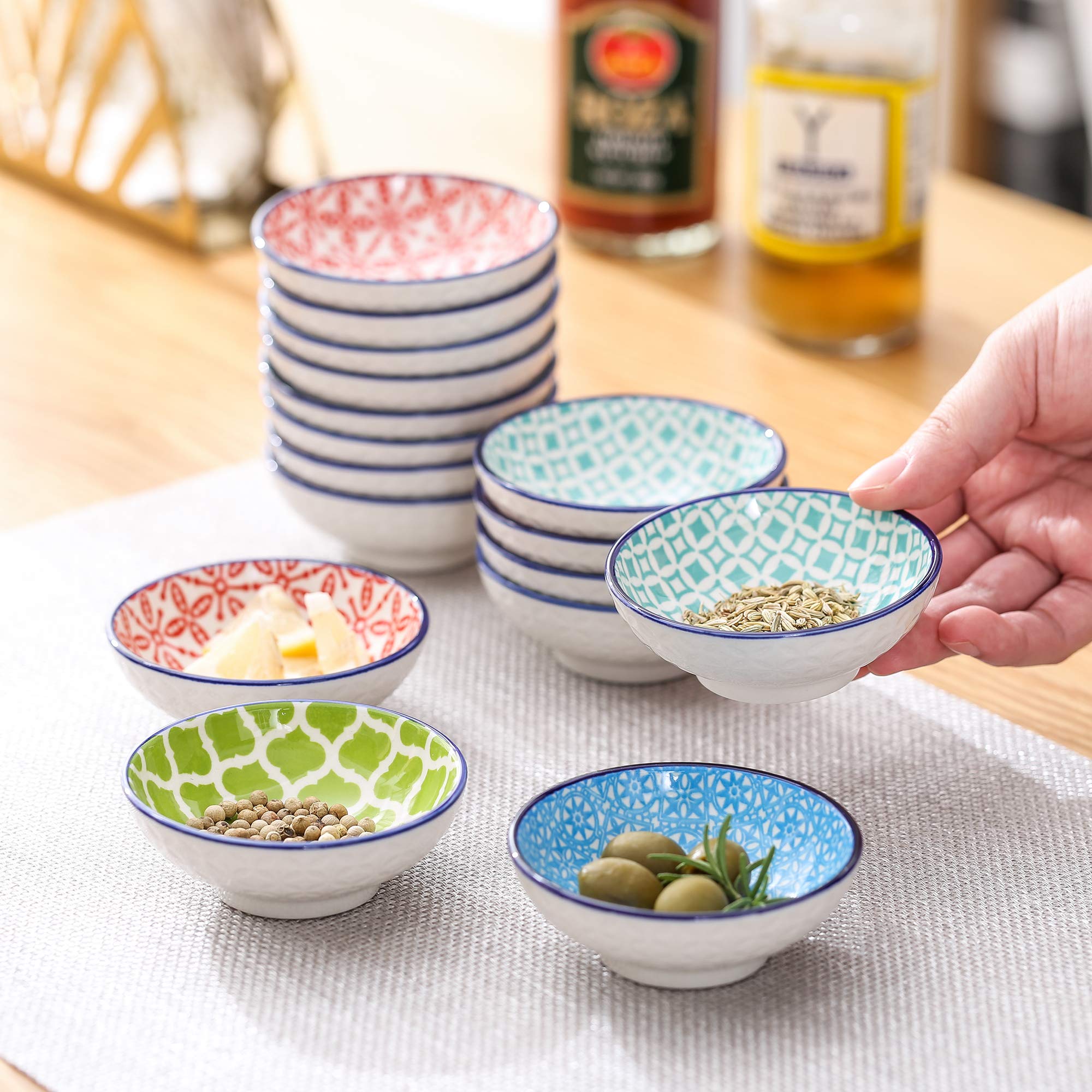 vancasso serie Macaron 16 piezas Mini Cuencos para Aperitivos, Condimiento, Salsa, Recipientes para Salsa, 7.6 cm, 50ml Pintado a mano de Estilo Japonés Vajillas