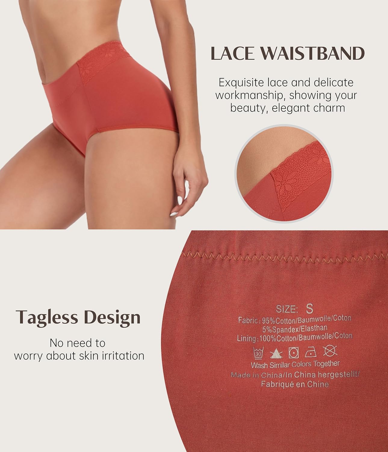 ANLIQI Womens High Waisted Cotton Underwear Tummy Control Underwear Full Coverage Briefs Soft Stretch Ladies Panties 4 Pack - Image 3