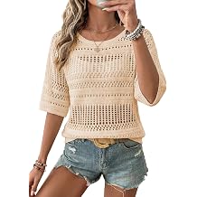 Womens Summer Crochet Tops Half Sleeve Hollow Out Beach Vacation Clothes Resort Wear Cruise Outfits