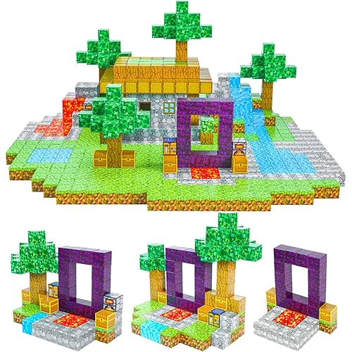 Kid Odyssey Magnetic Blocks - Build Mine Magnet Portal World Set, 70 Pcs Magnetic Tiles Building Toys for Boys & Girl, Magnetic Toys Gifts for 3+ Years Kids