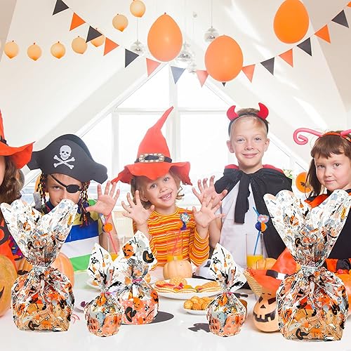 Miniatura 6 de Rollo de celofán de Halloween de 100 pies x 32 pulgadas, 2.3 mil de grosor, bolsas de celofán transparentes con calabaza, fantasma, araña, celofán,