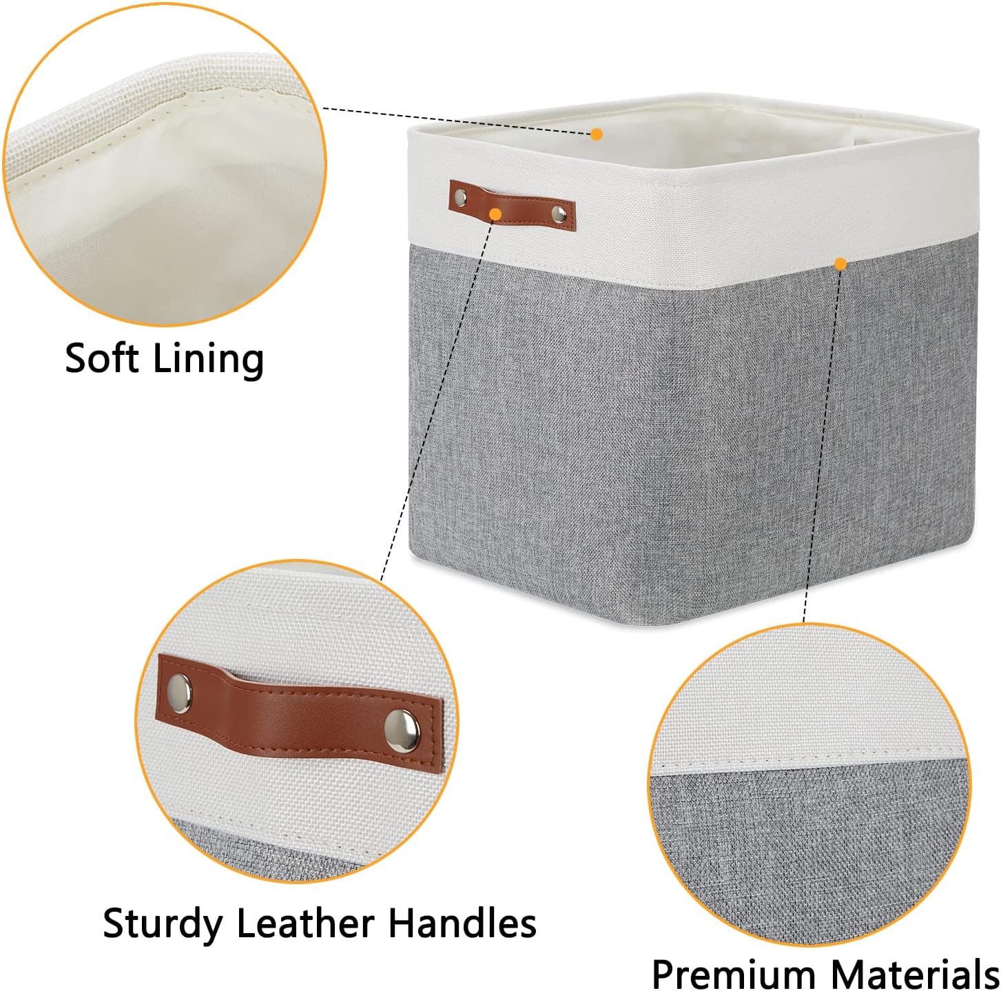 DULLEMELO Extra Large Storage Baskets, Fabric Storage Bins for Organizing Shelves Nursery Toys Books, Closet Baskets and Bins with Handles, White&Grey, 2-Pack