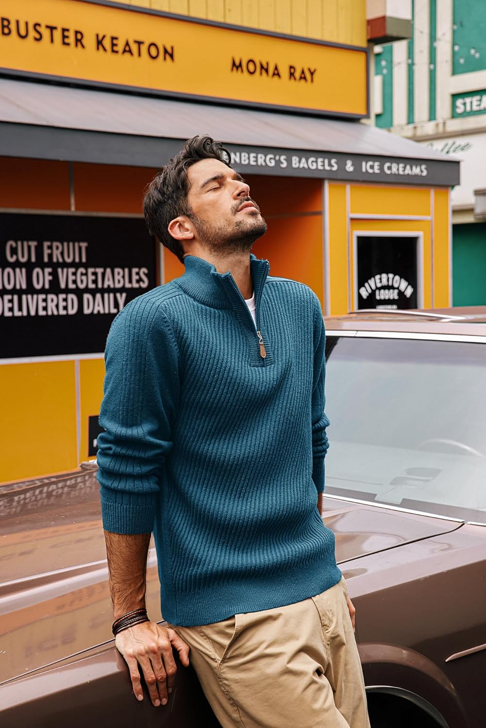 PJ PAUL JONES Mens Quarter Zip Pullover Sweaters Casual Slim Fit Knit Texture Sweater - Image 2