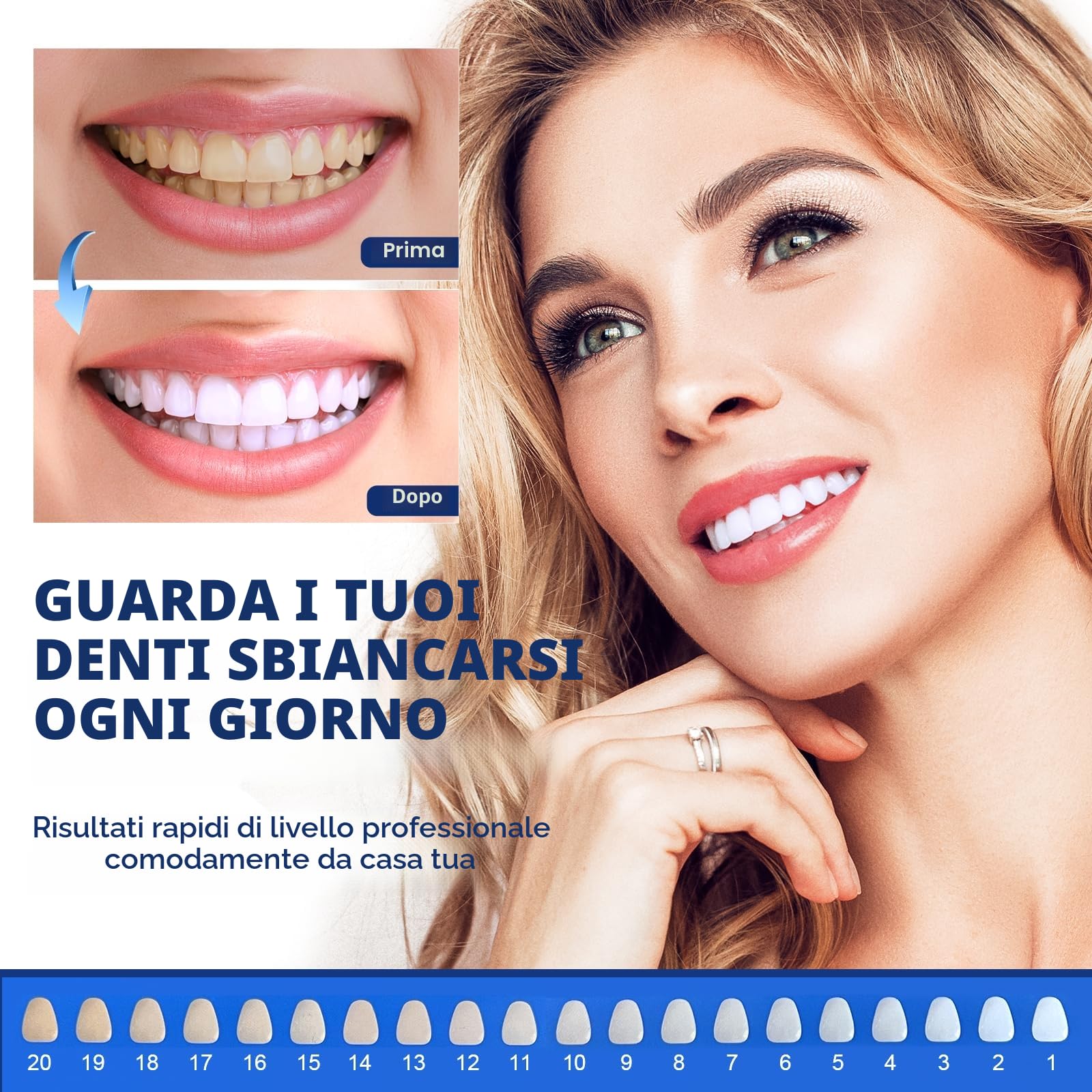 Kit Sbiancante Denti Professionale - Sbiancamento Denti LED 6 Gel + 2 Gel Desensibilizzanti, Rimuove Macchie Profonde