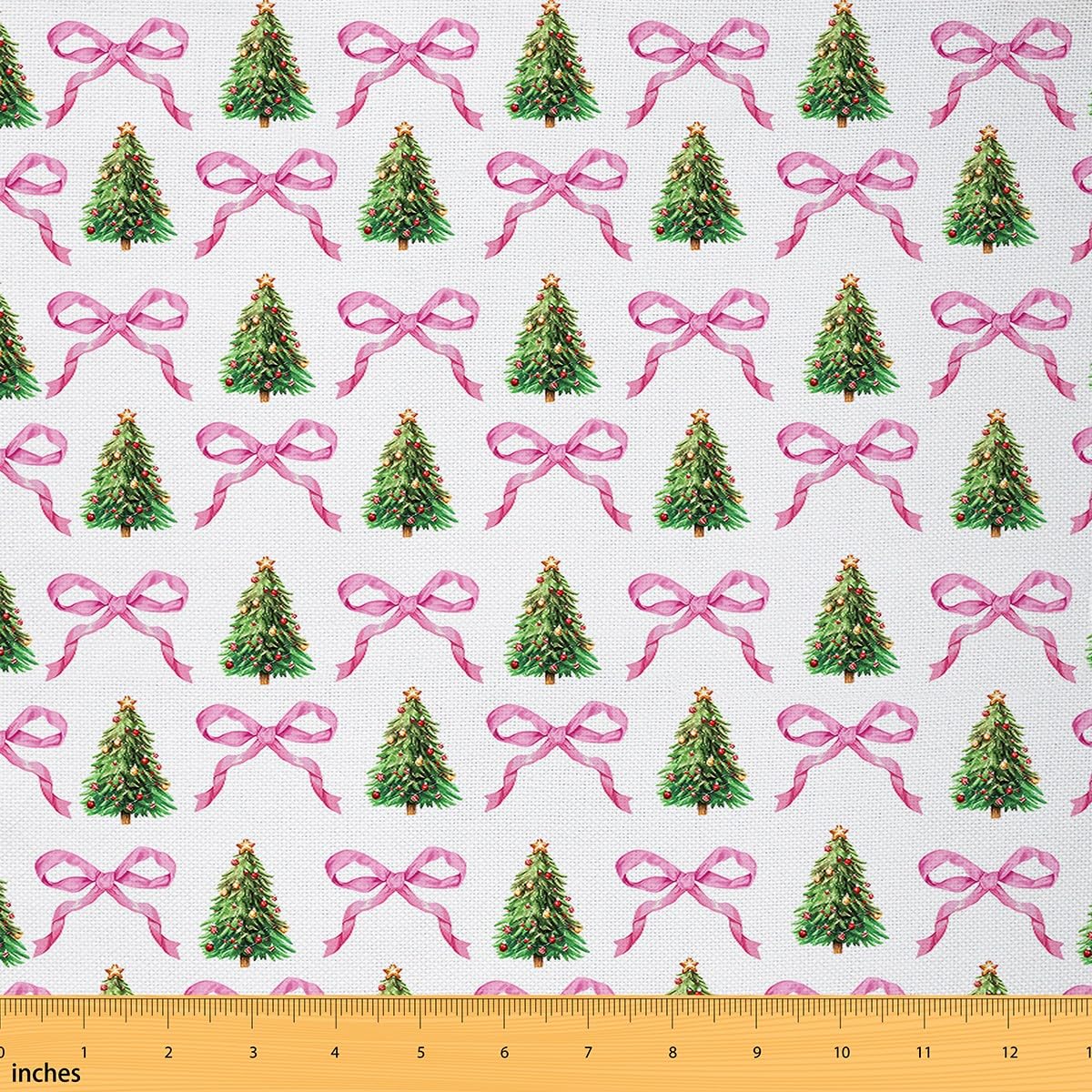 Homemissing Weihnachten Stoff 276x150cm Kinder süße Weihnachtsbaum Stoff Meterware für Handgemachten Quilten Kawaii Pink Bowknot Winterurlaub Polsterstoff