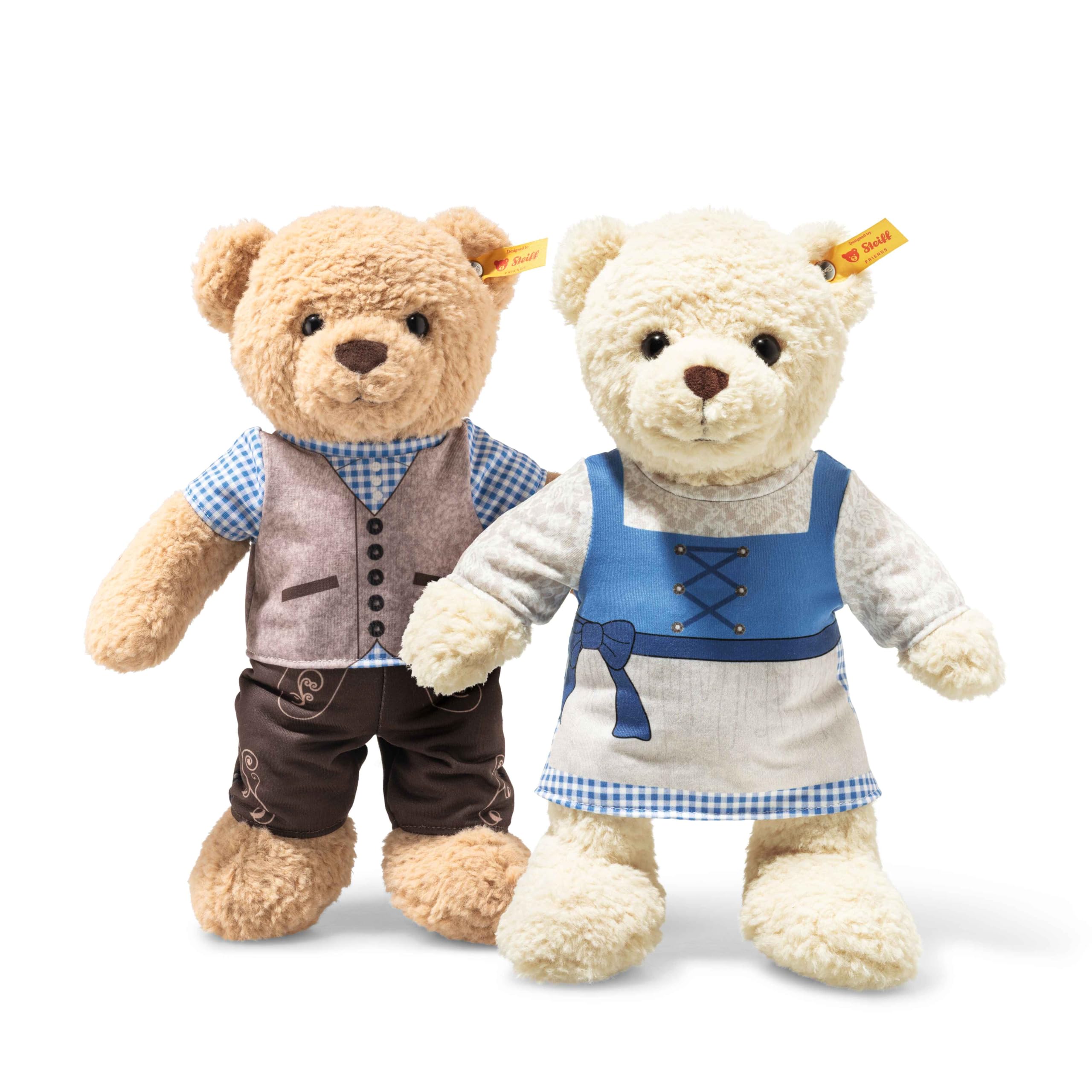 Steiff Pluszowy miś Mila w stylu Dirndl, słodka pluszowa zabawka z oczami z tworzywa sztucznego, dla dzieci, chłopców i dziewczynek, Friends, pluszowa zabawka, 30 cm, beżowy, 988639