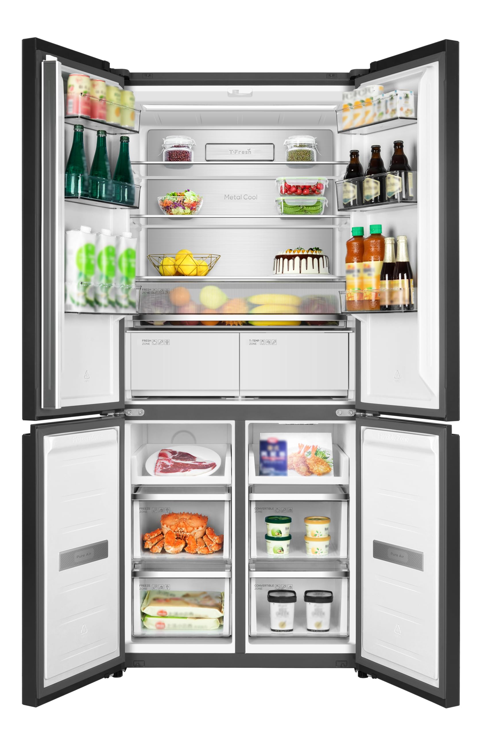 TCL RC521CXE0 Frigorífico Serie Free Built-in, 521 L, [Clase de eficiencia energética E], XL Gran Capacidad, T-Fresh, Aire Puro, Zona Convertible