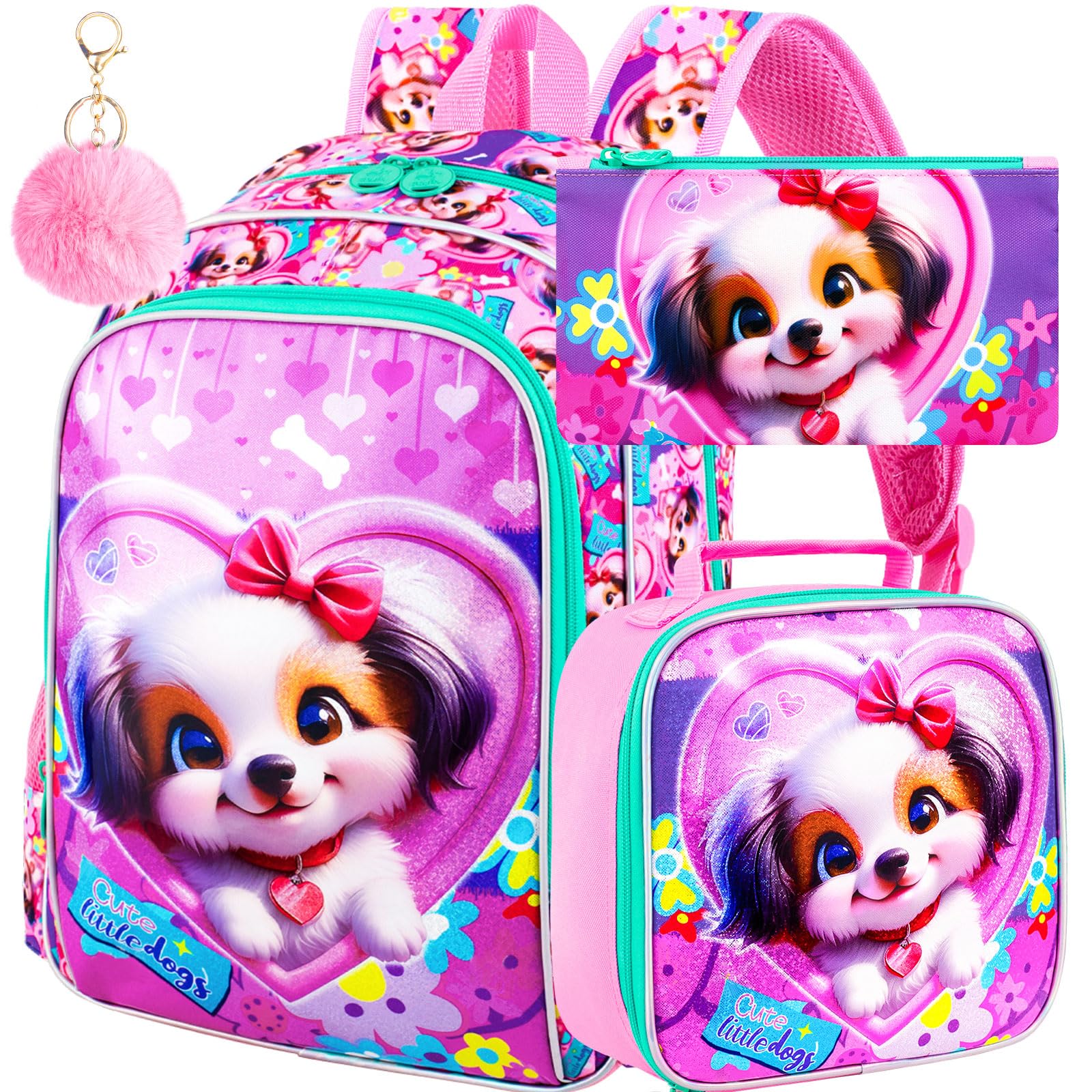 TXHVO 16" Backpack for Girls Boys 4-8, 3Pcs Kids Bookbag Set with Lunch Box, School Bag for Preschool Kindergarten
