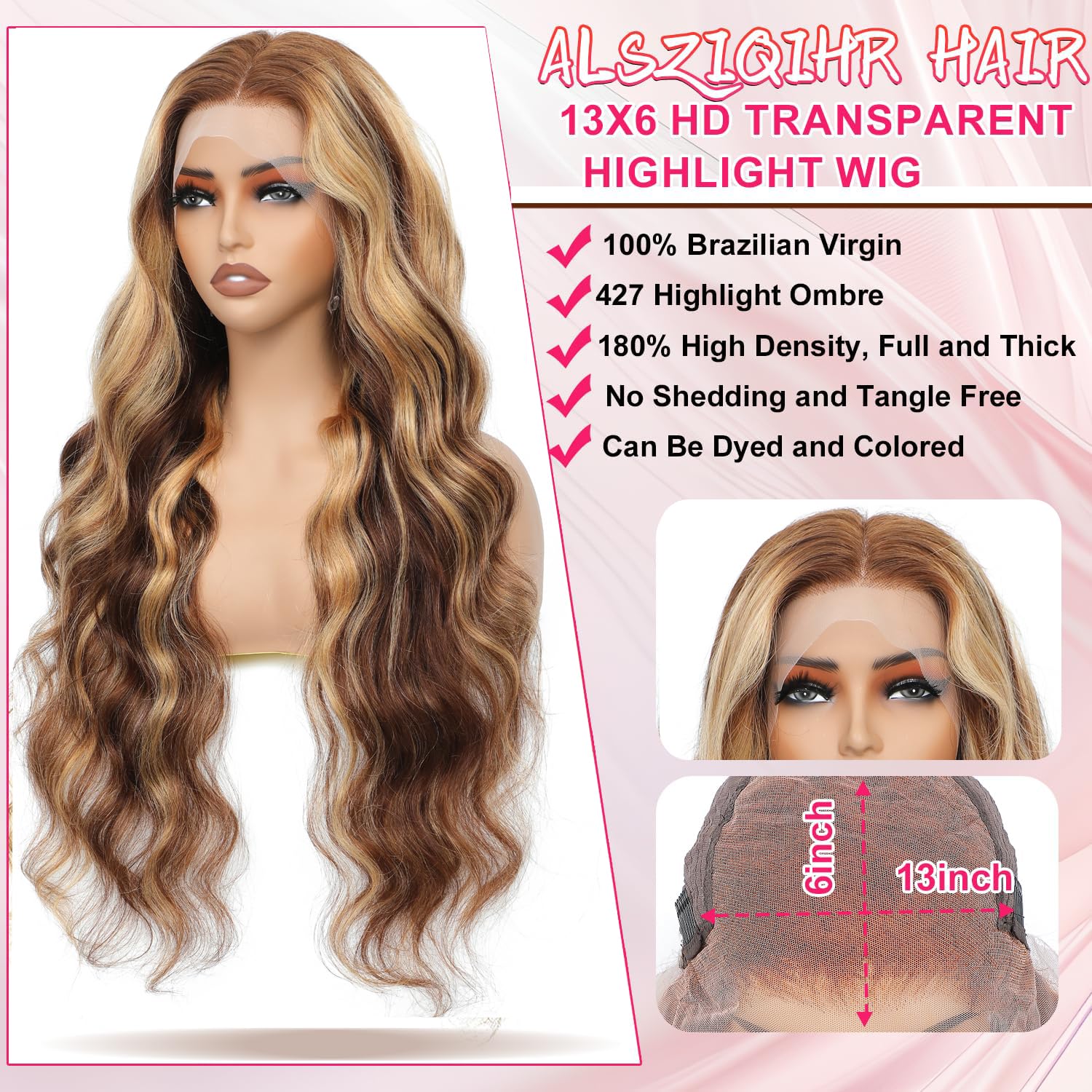 28inch Highlight Ombre Body Wave 13x6 Lace Front Wigs Human Hair Pre Plucked With Baby Hair 4/27 Colored Honey Blonde 180% Density HD Transparent Lace Frontal Wigs Human Hair for Black Women