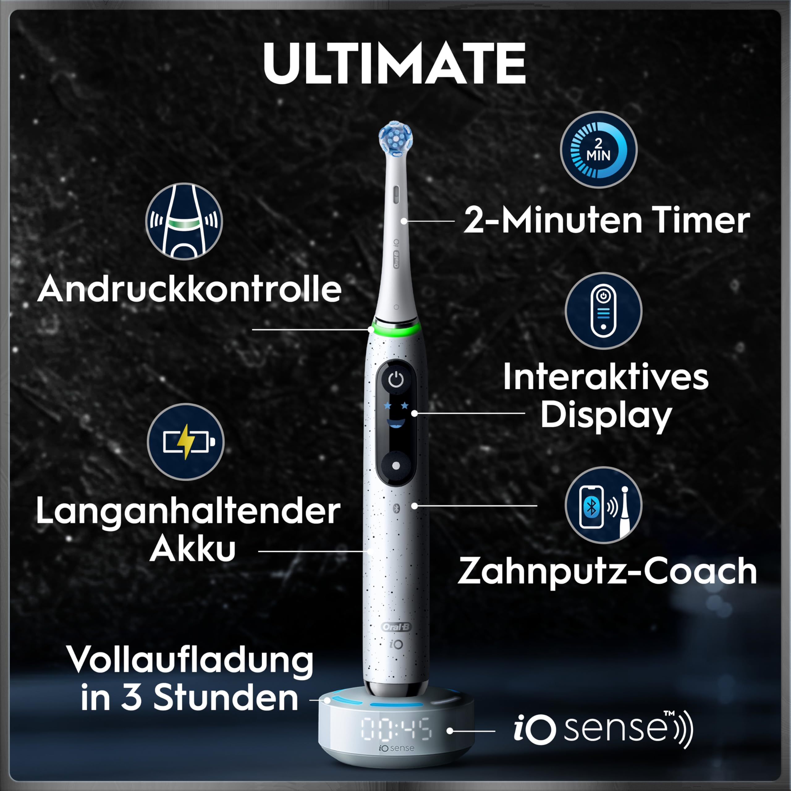 Oral-B iO Series 10 Elektrische Zahnbürste, Weiß | Inkl. 3 Aufsteckbürsten, Lade-Reise-Etui, iOSense, Electric Toothbrush mit 7 Putzmodi für Zahnpflege
