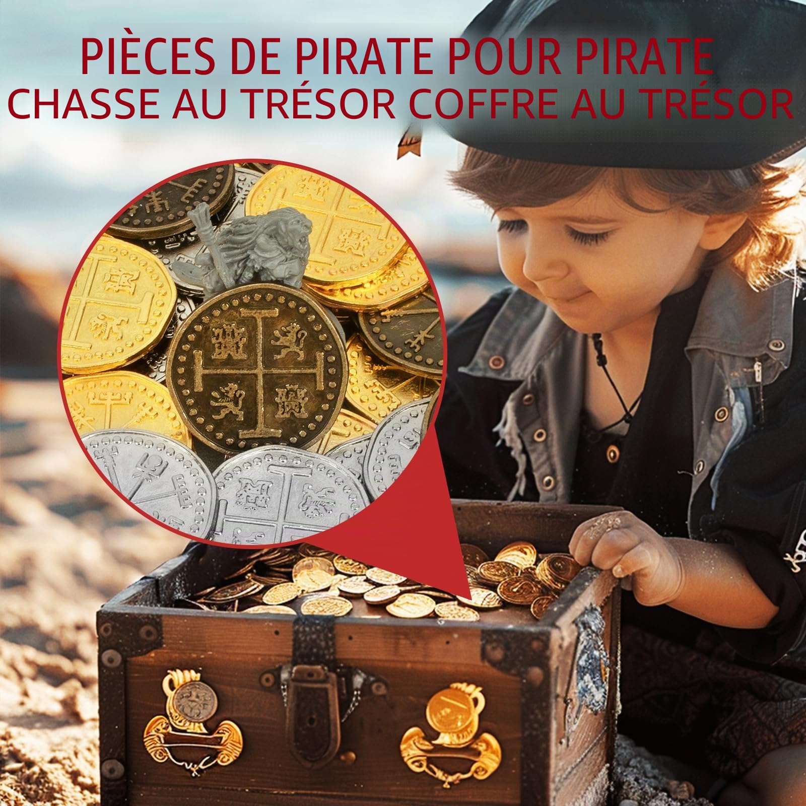 Byhoo Lot de 100 pièces de monnaie en métal - Pirate réaliste - Monnaie espagnole - Accessoire de jeu - Ensemble de Pièces de Pirate - Pour les adolescents