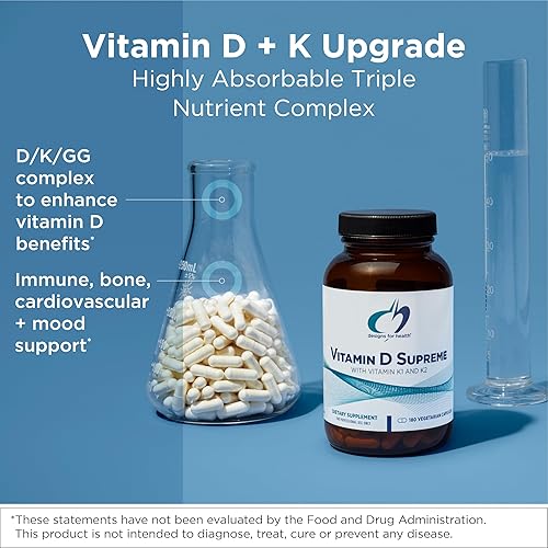 Vista 2 de Designs for Health Vitamina D Supreme – Vitamina D 5000 UI con 2000 mcg de vitamina K como MK4 para la salud ósea, la salud del corazón y el apoyo