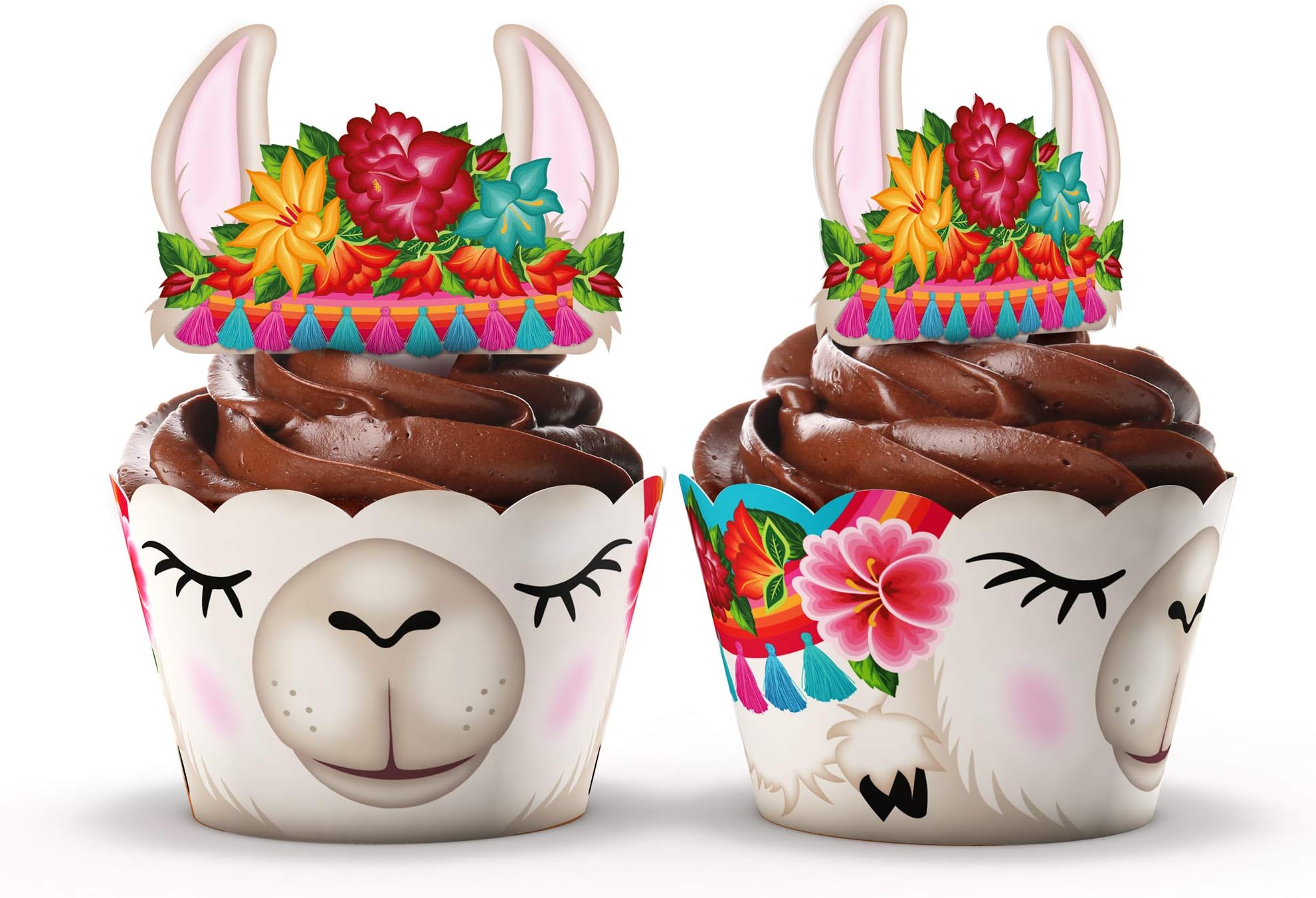 Llama Party Supplies Cupcake Toppers and Wrappers - Set of 24 - Fiesta party supplies (Llama)