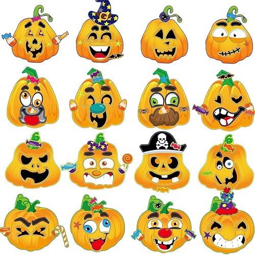 Miniatura 6 de 40 hojas de calcomanías de calabaza de Halloween para manualidades infantiles, calcomanía para hacer una cara de calabaza, para Halloween, regalos