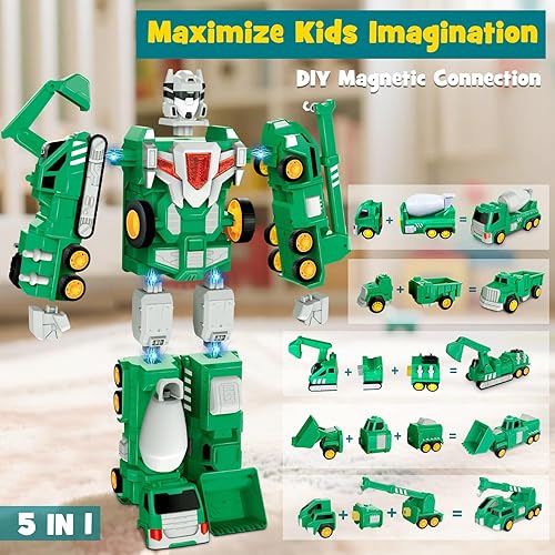 Miniatura 8 de Laradola - Robot transformador para niños de 3 a 8 años, juguete de construcción STEM, 5 en 1, regalo de cumpleaños y Navidad para niños y niñas