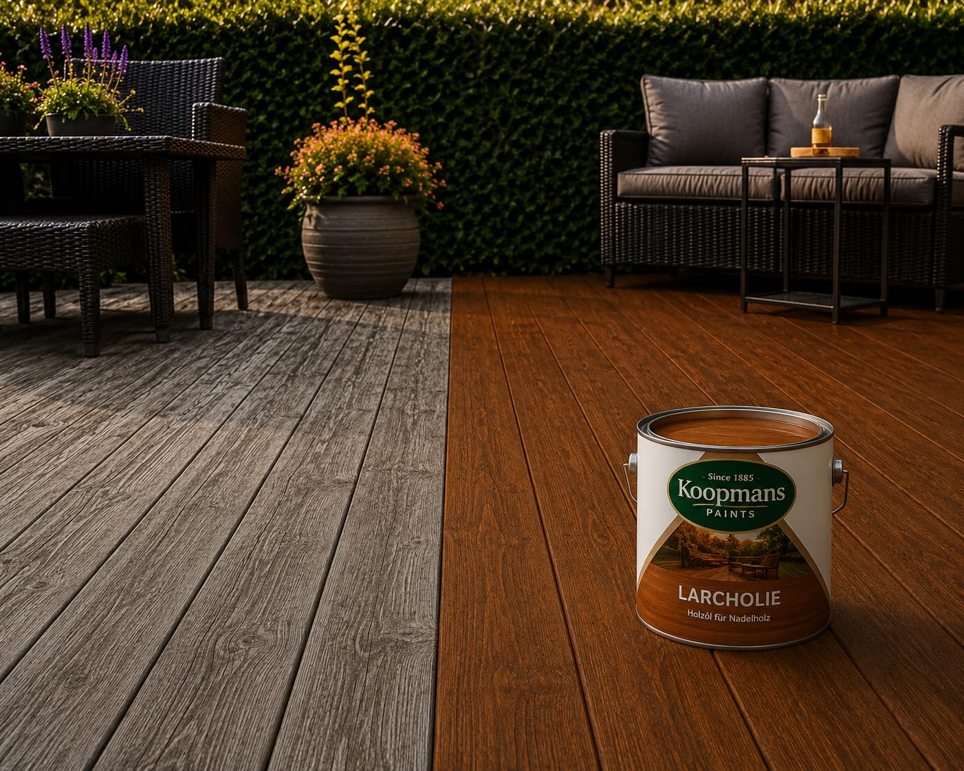 Koopmans Larcholie Holzöl Naturteak – 5 L für Nadelholz und Thermoholz Terrassenöl Holzschutz wetterfest tiefenwirksame Imprägnierung