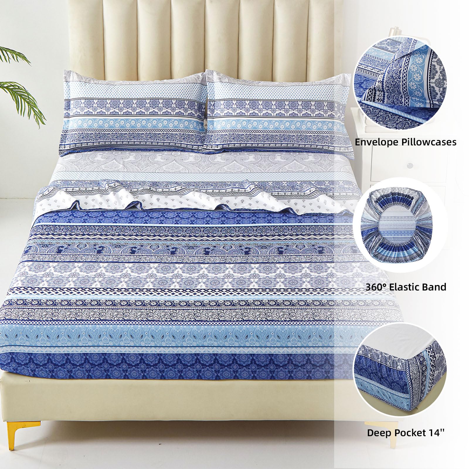 Juego De Sábanas Bohemias (4 Piezas) Sábanas Bohemias Tamaño