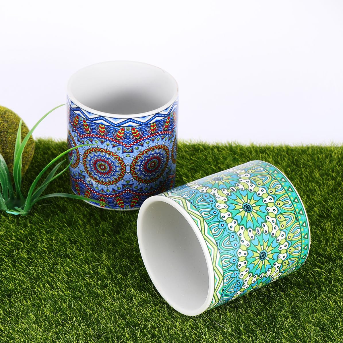 Milisten 4 Stücke Mandala Blumentopf aus Keramik Sukkulenten Pflanzgefäß Kreativ für Kakteen und Pflanzen für Deko zu Hause und Büro Feine Verarbeitung