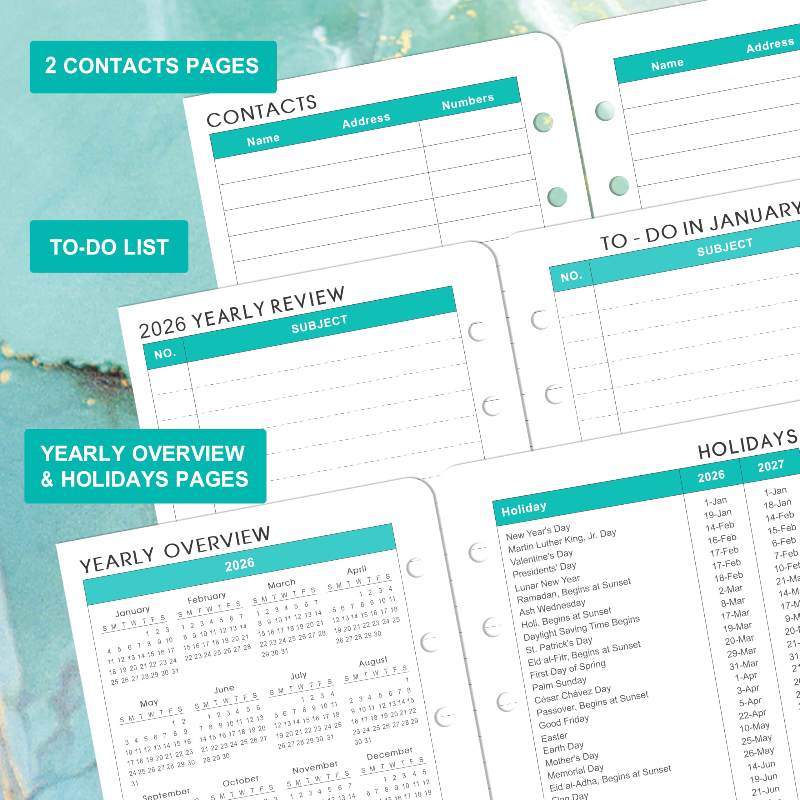 Journaltastic 2025 Planner Refills - January to December, A6 Inserts, 3.75" x 6.75", 6-Hole Punched