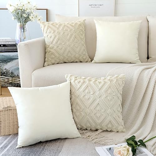 OTOSTAR Juego de 4 fundas de almohada cortas de lana sintética de 18 x 18 pulgadas, fundas de almohada decorativas de terciopelo suave, fundas de