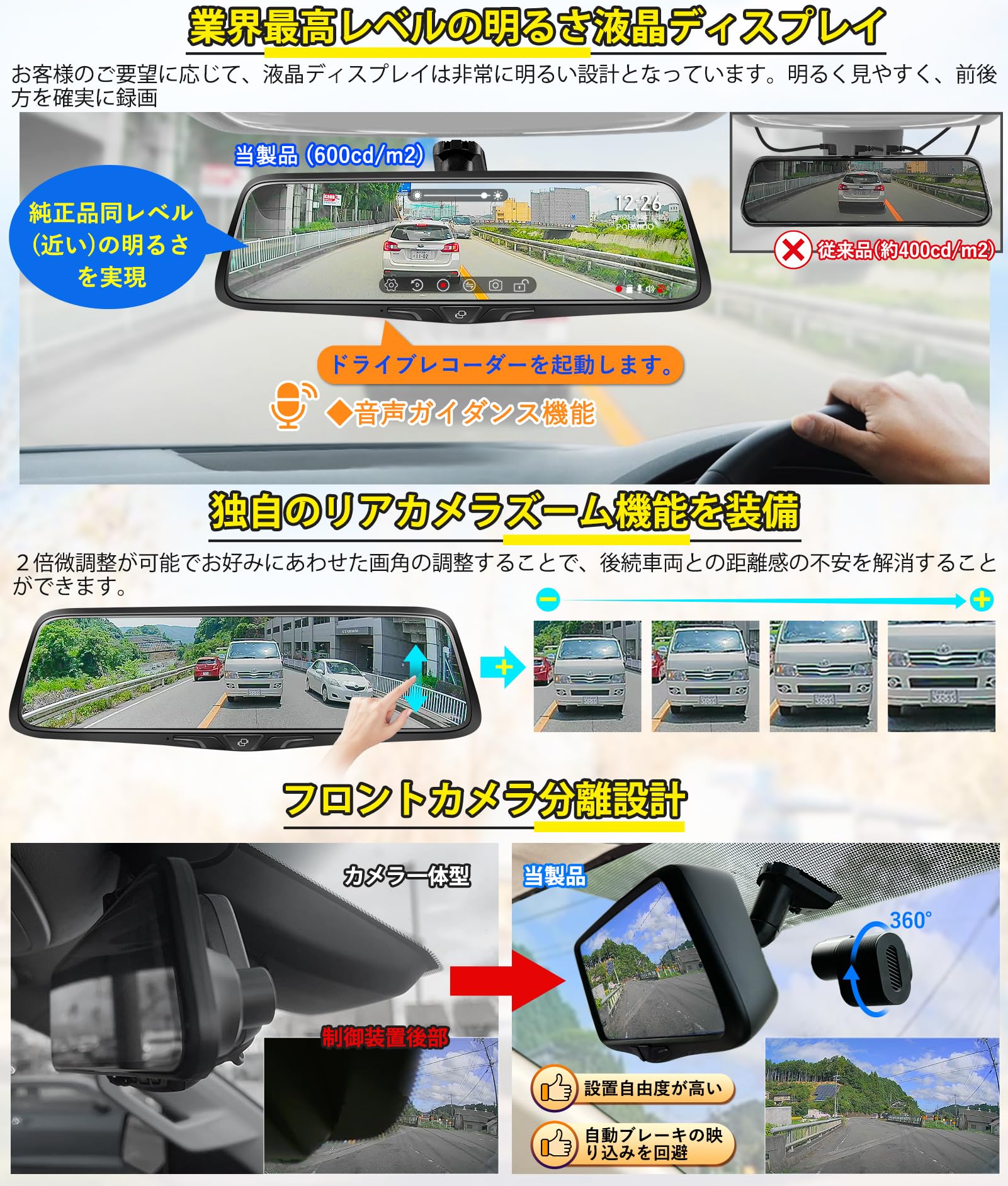 Amazon.co.jp: PORMIDO ポーミド ドライブレコーダーミラー型 2K 純正