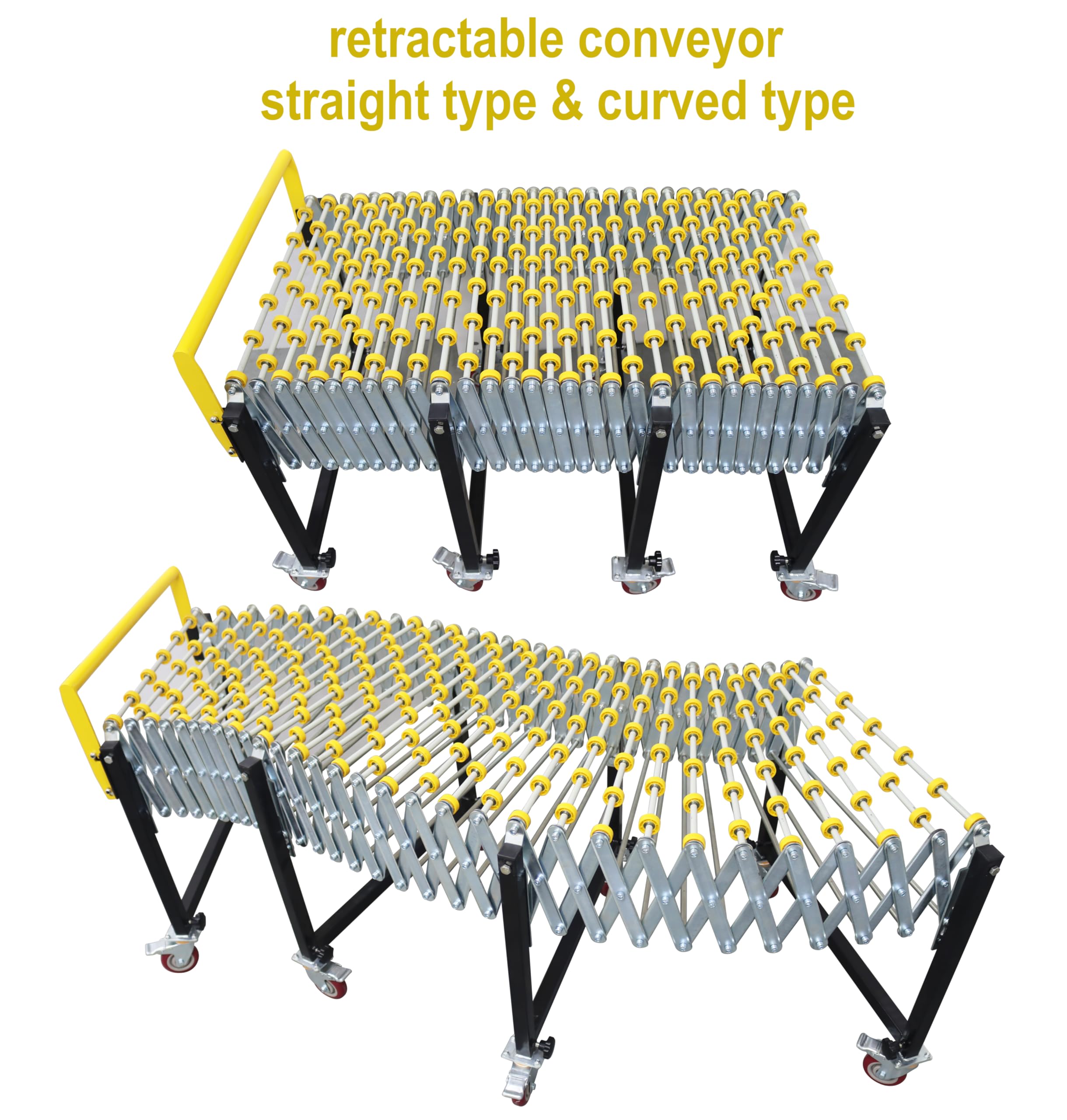 TECHTONGDA Folding Conveyor ABS Wheels Stand Retractable Adjustable 47-177 Inch Length 29.5-45.3 Inch Height 23.5 Inch Width Carbon Steel Frame