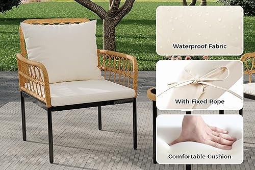 Miniatura 5 de GAOMON Juego de 3 muebles de patio al aire libre con mesa, juego de sillas de ratán para todo tipo de clima, 2 sillas de mimbre acolchadas y mesa