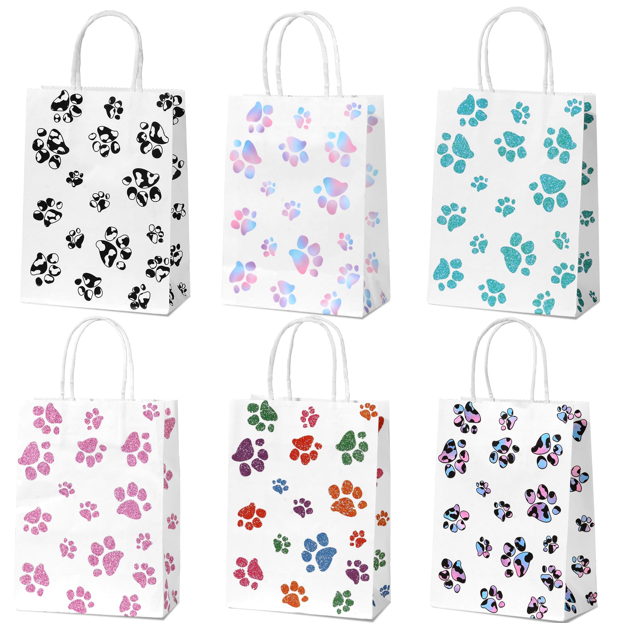 Liobelon 20 Pieces Puppy Dog Paw Print Gift Bags with Handles Dog Gift Bags Kraft Paper Paw Print Treat Goodie Bags