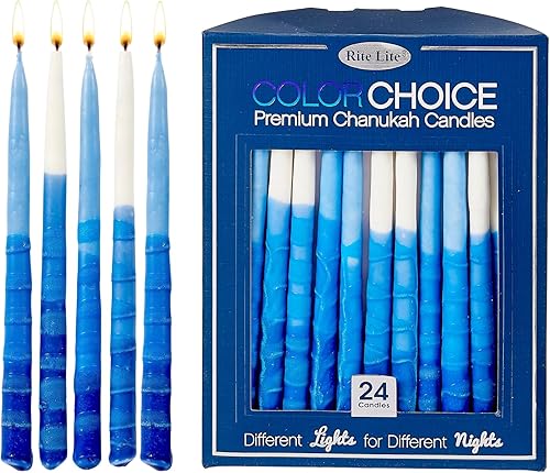 Miniatura 4 de Velas de Hanukkah sin goteo Rite Lite Chanukah azul y blanco a granel elección de colores paquete de 24 Mezcla y combina! Menorá