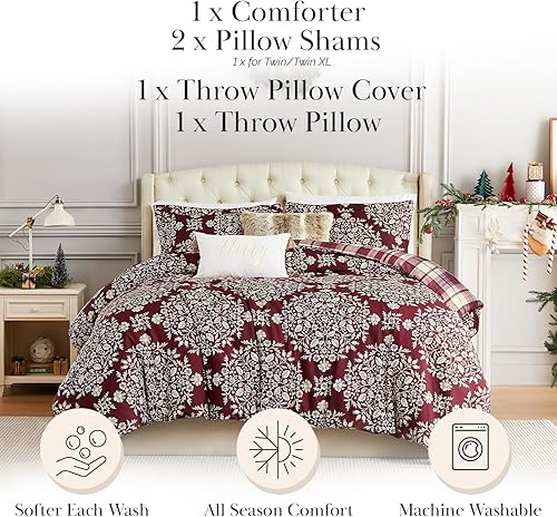 Miniatura 4 de Southshore Fine Living, Inc. Juego de ropa de cama suave de 5 piezas con almohadas y fundas de almohada, diseño de bosque navideño, tamaño
