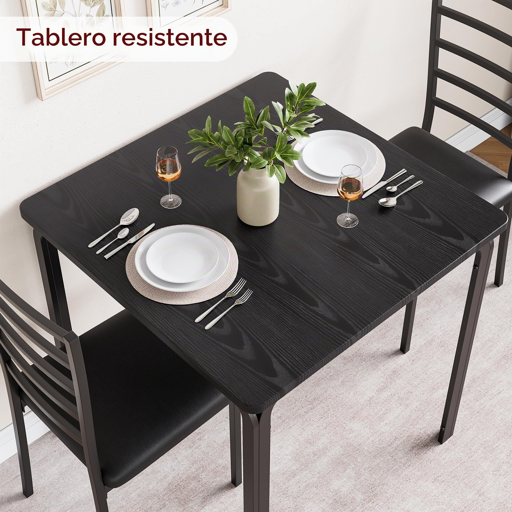 Garvee Mesa Comedor, Set de 1 Mesa y 2 Sillas con Mesa de MDF, Ideal para Hogar y Familia, Uso Interior en Cocina y Salón, Comidas en Familia, Negro
