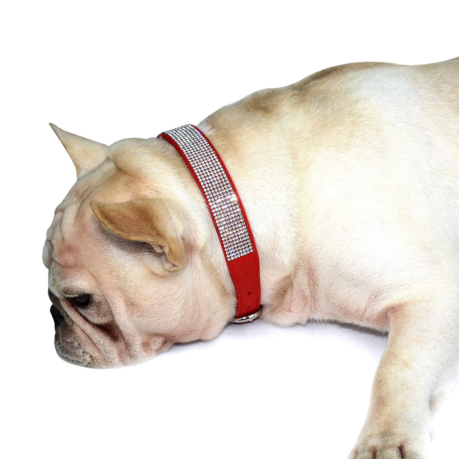 Hundehalsband Aus Weichem Wildleder Mit Strasssteinen – Größe M, Rot, Verstellbar & Glitzernd