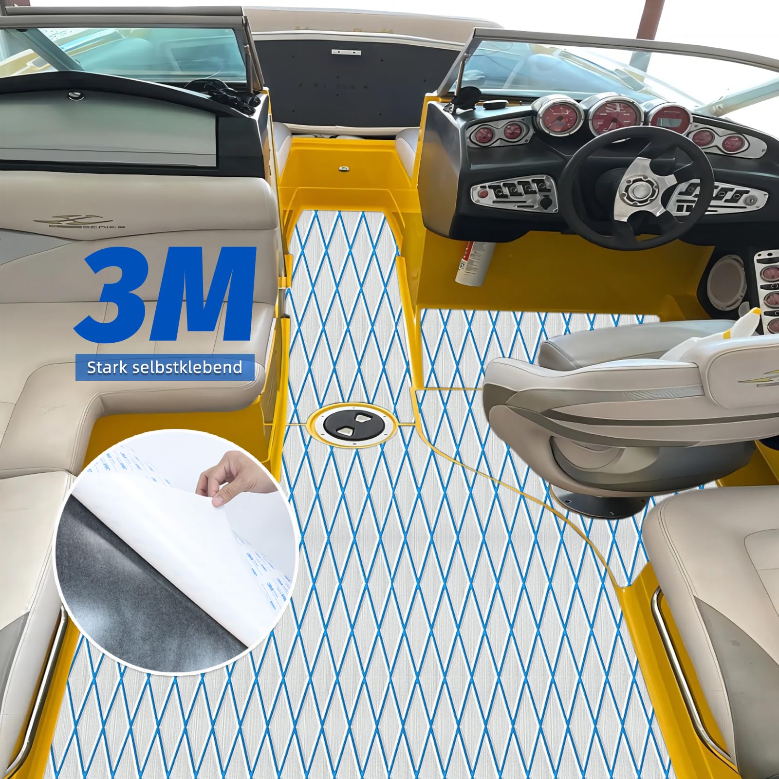 HXBYX Eva - Rivestimento per pavimento in schiuma con retro adesivo da 3 m, spessore 6 mm, con diamanti e marini, antiscivolo, per kayak, yacht, SwimPool RV, 240 x 112/72/40 cm