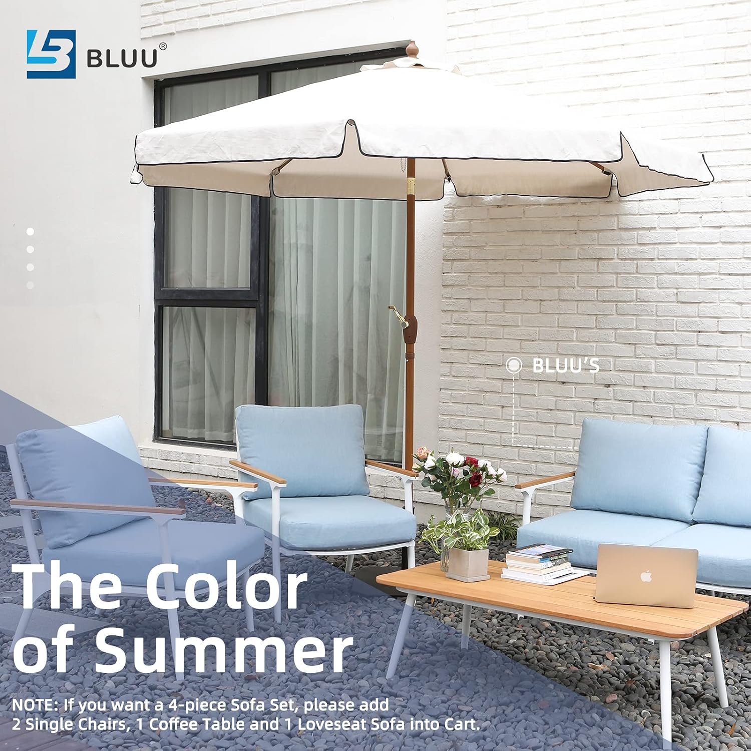 BLUU Loveseat Sofa in Patio Furniture Set Outdoor Aluminum Conversation Sets for Indoor Garden Porch Deck with Cushions (Loveseat): Garden & Outdoor