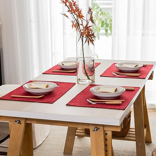 Miniatura 7 de Kevin Textile - Juego de 4 manteles individuales de lino de arpillera, resistentes al calor, para el día de San Valentín, manteles individuales para