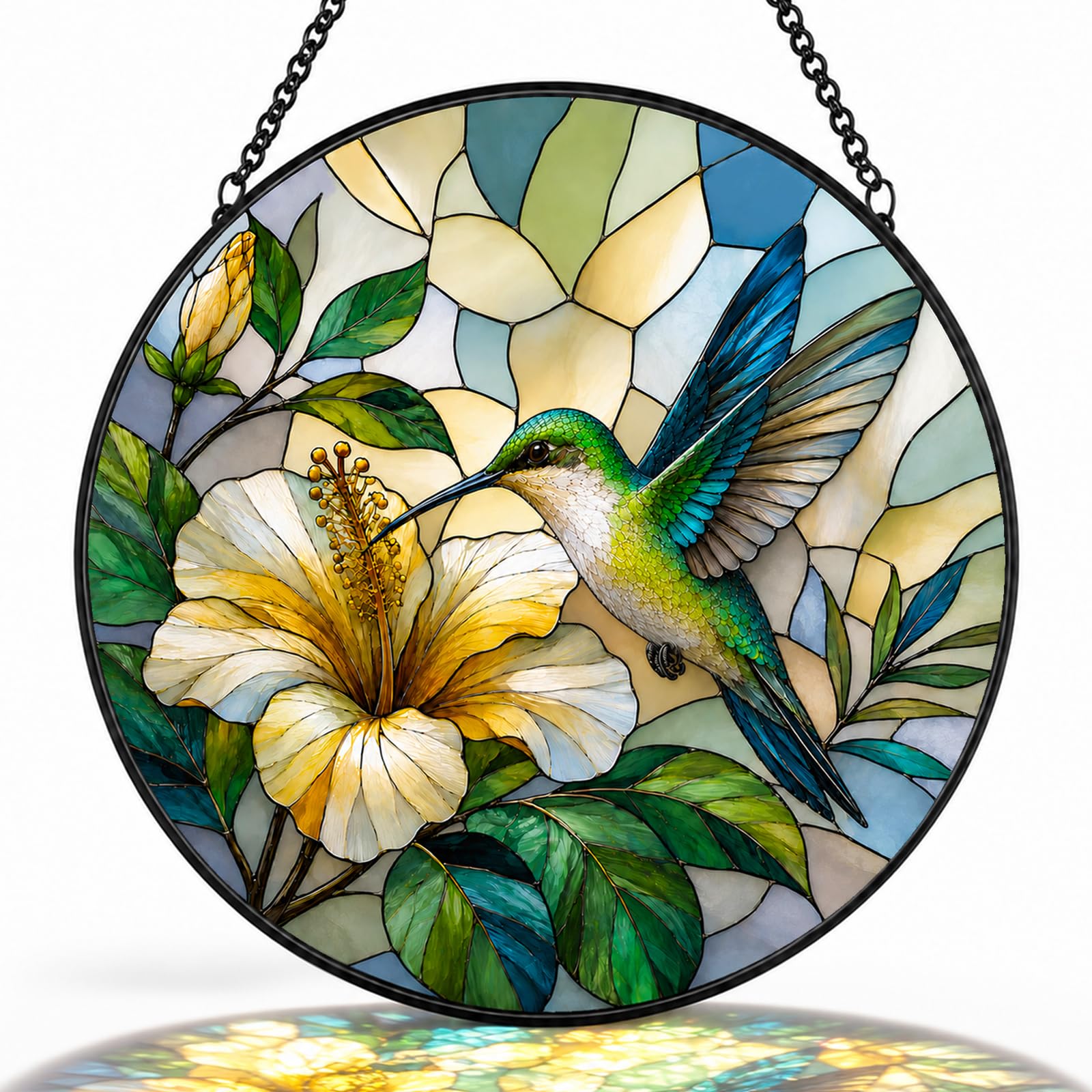Hummingbird Window Hanging Suncatcher, 7.8" Stained Glass Sun Catcher, Home Wall Garden Decor, Mother's Day Birthday