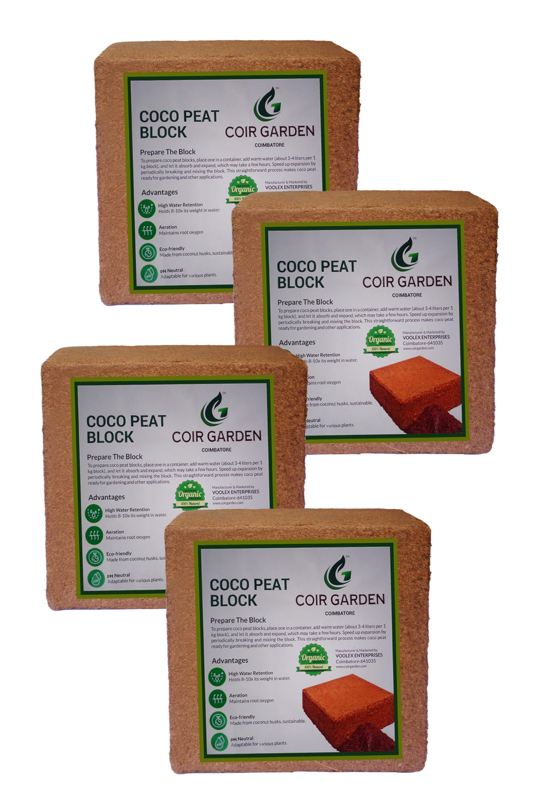 COIR GARDEN - Cocopeat Block -20 KG(Set of 4-5 KG Each) - Soil Manure Potting Mixture for Terrace and Kitchen Gardening, hydroponics Plants