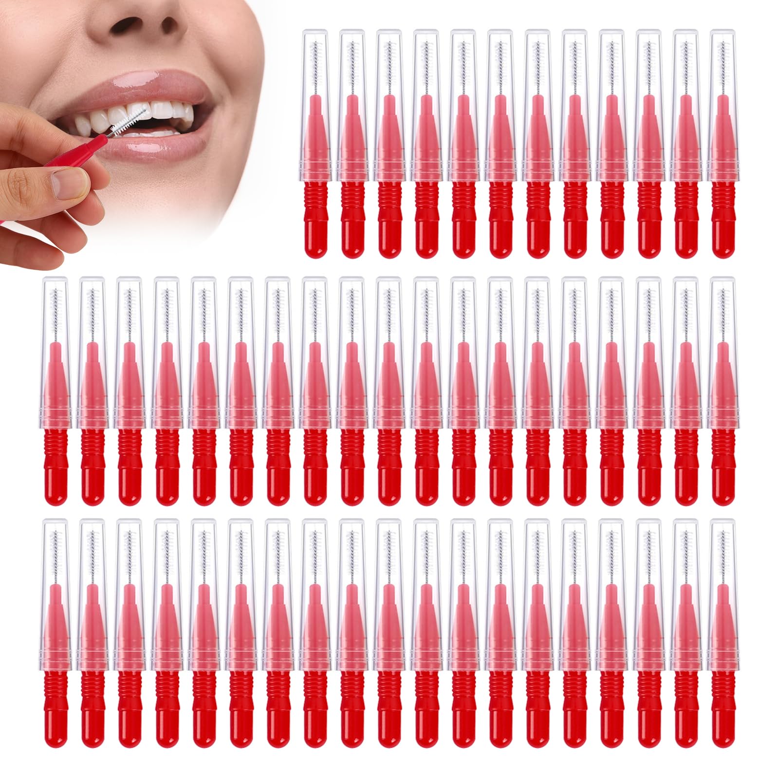 Interdental Brushes – 50 Pcs 3 mm Red Tooth Picks – Flossing Gap Cleaning Brushes – for Teeth and Daily Oral Care-image-15