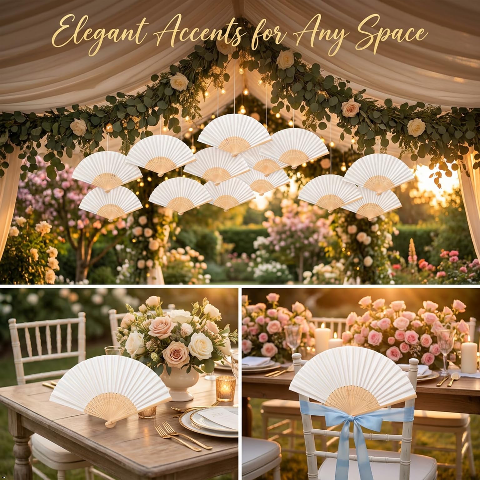 Weiß Faltbar Taschenfächer mit Bambus Handfächer Fächer Hochzeit 40 Stück Papier Faltfächer Handfächer Gäste Geschenk Fächer Gastgeschenk Papierfächer für Hochzeit Party Sommer Party Gastgeschenk