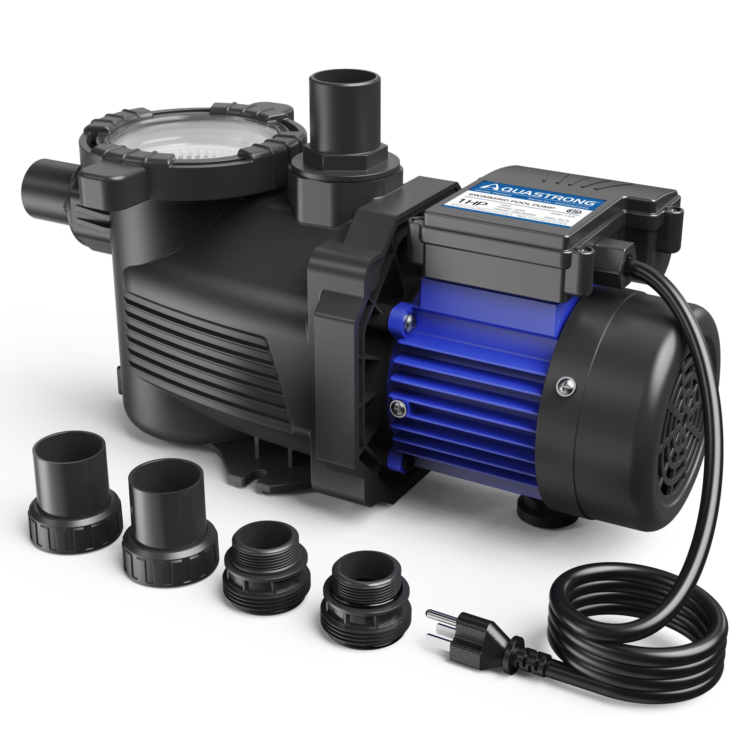 AQUASTRONG 1 HP Above Ground Pool Pump, 115V, 4945GPH, 125&15Connection, High