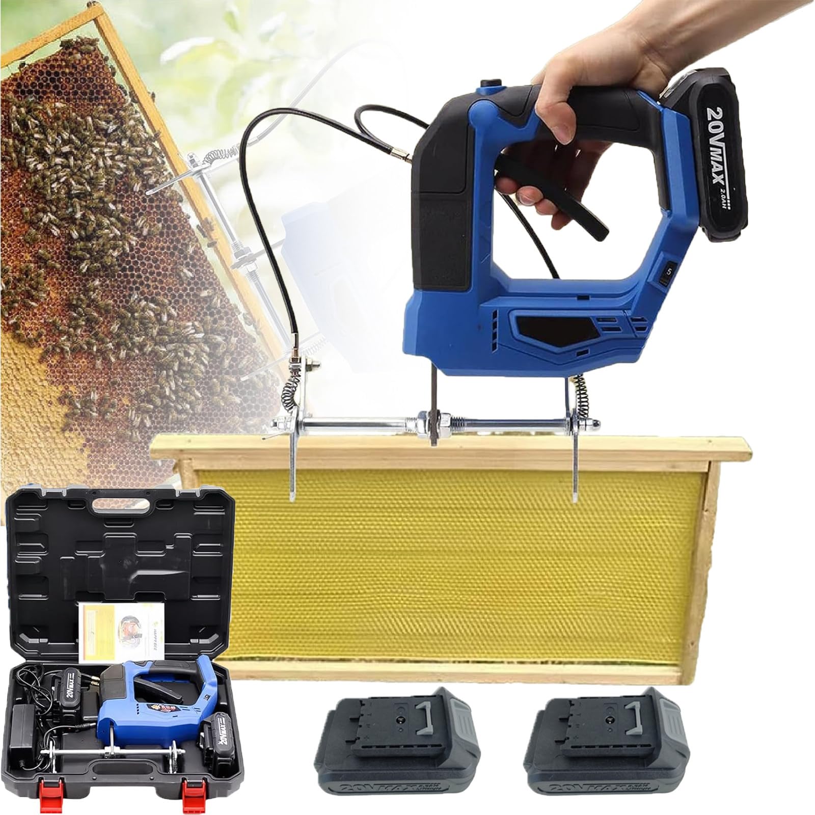 Atwynd Electric Handheld Beehive Shaker, Portable Cordless Bee Shaking Remover Blue-2batteries